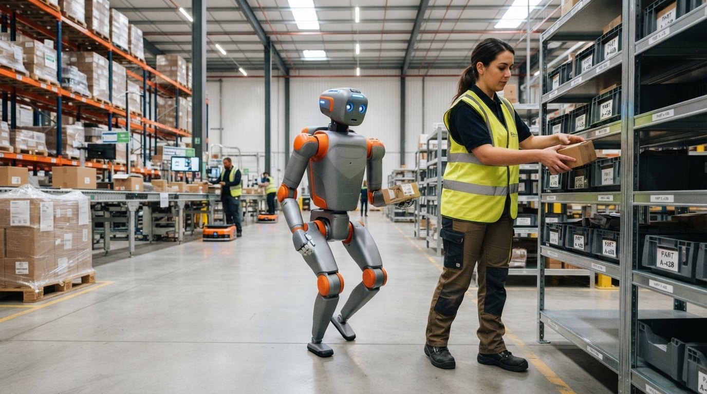 Des robots humanoïdes qui font attention aux magasiniers humains